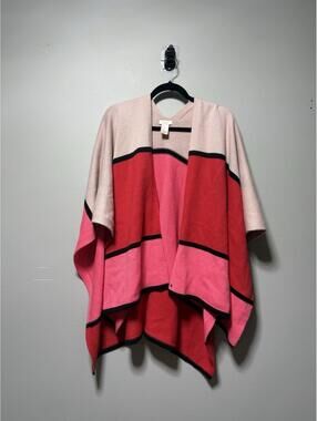 Kate Spade Broome Street Colorblock Poncho Ruana Sweater Pink Red One Size